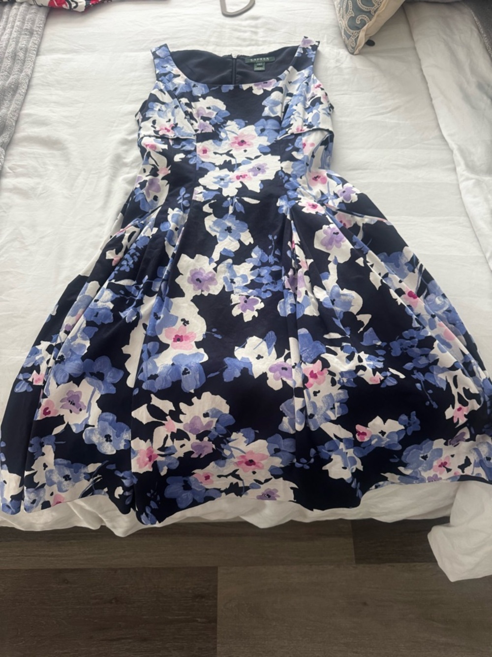 Ralph Lauren Navy Dress with Taupe Trim